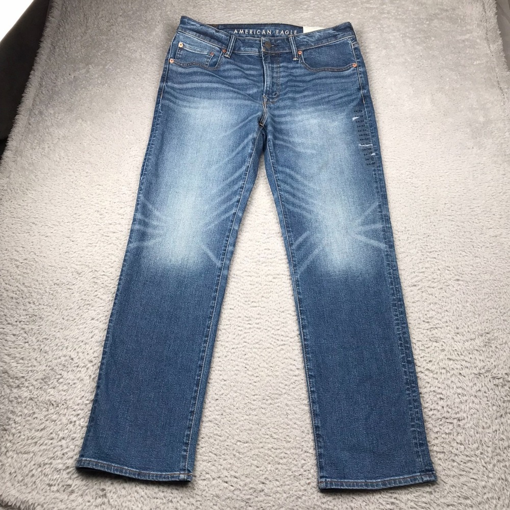 American Eagle Jeans Mens 34x32 Original Straight Stretch Stone Wash Denim NEW